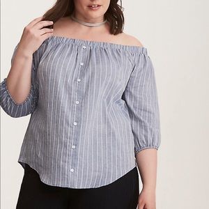 SOLD Torrid Chambray Striped Button Up